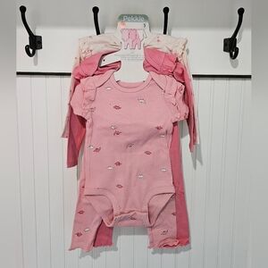 Pekkle Pink and Cream Dinosaur Baby 5 Piece Set, New in Package, 9 Months